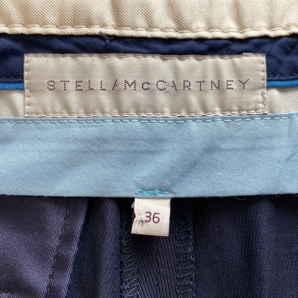 Stella McCartney Navy Cropped Pleated Tapered Pants Button Waist - Picture 5 of 10